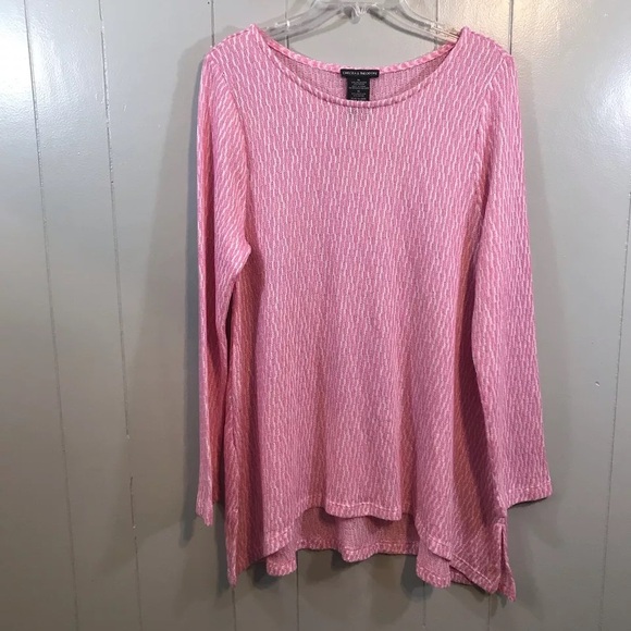 Chelsea & Theodore Pink White Knit Relaxed Fit Long Sleeve Casual Sweater - Picture 1 of 7
